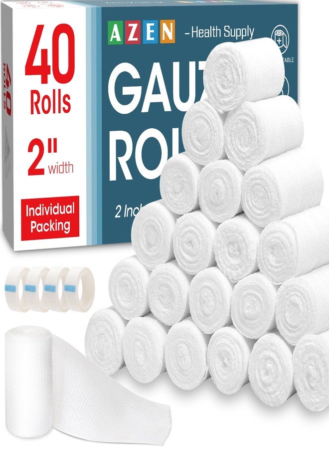 AZEN 40 Pack Gauze Rolls Bandages, 2 in x 4.1 Yards, Premium Medical Supplies & First Aid Supplies, Bandage Wrap Vet Wrap, Mummy Wraps - Image 1